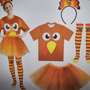 Women's Orange Turkey Costume Tutu Set with Headband and Socks Size Large